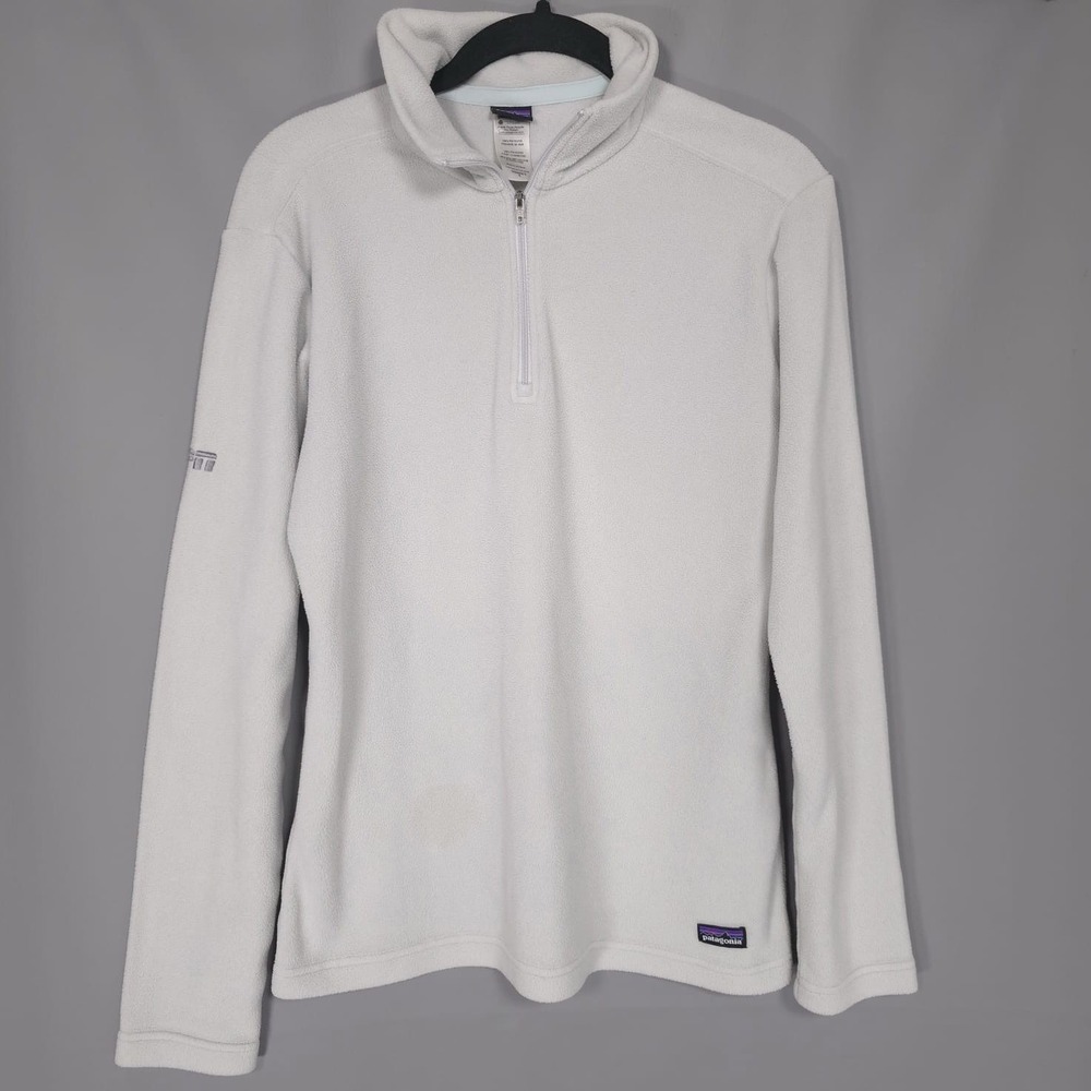 Patagonia Women's SMALL Micro D Fleece Sweater Cream 1/4 Zip Outdoor ESPN Logo
